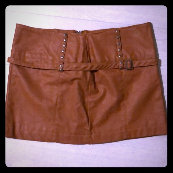 Brown Faux Leather Mini Skirt by Last Kiss Sz S - Picture 1 of 8